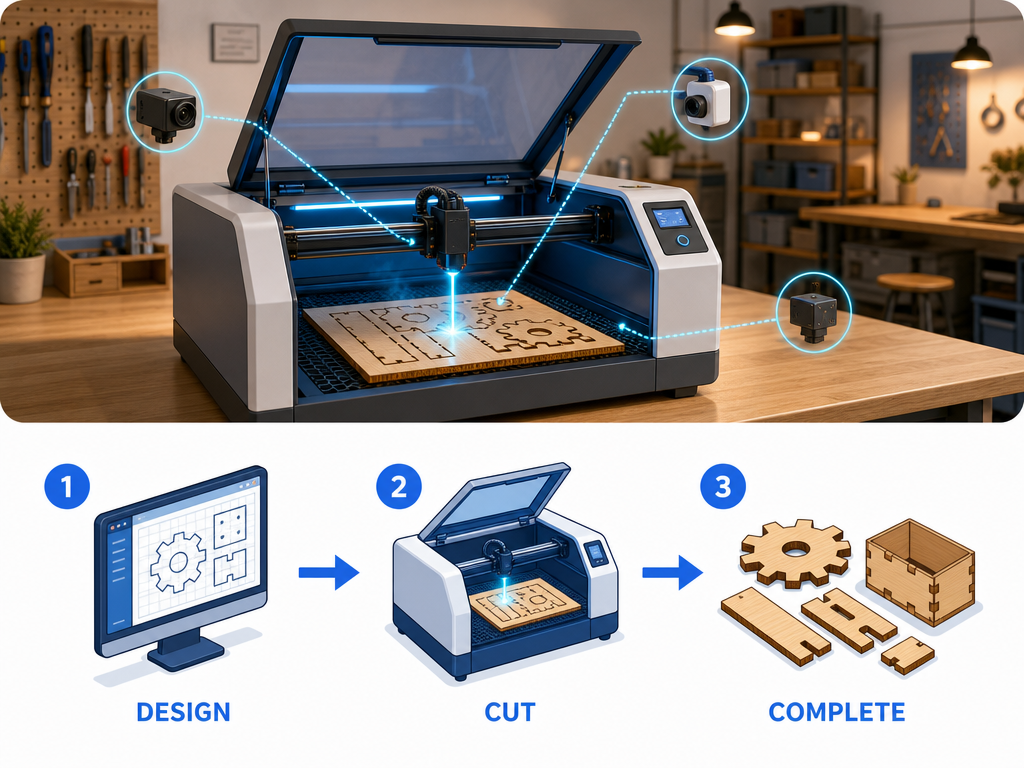 レーザー加工も自動化の時代へ?Bambu Lab R1に学ぶものづくり現場の「AI活用術」導入・設計・運用ガイドの概念図